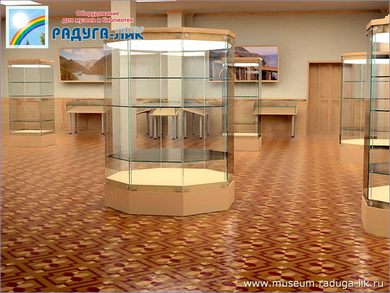 Островные вертикальные выставочные витрины в дизайн-проекте музея МГУ