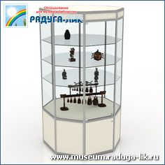 Вертикальная восьмигранная профильная музейная витрина с тумбой