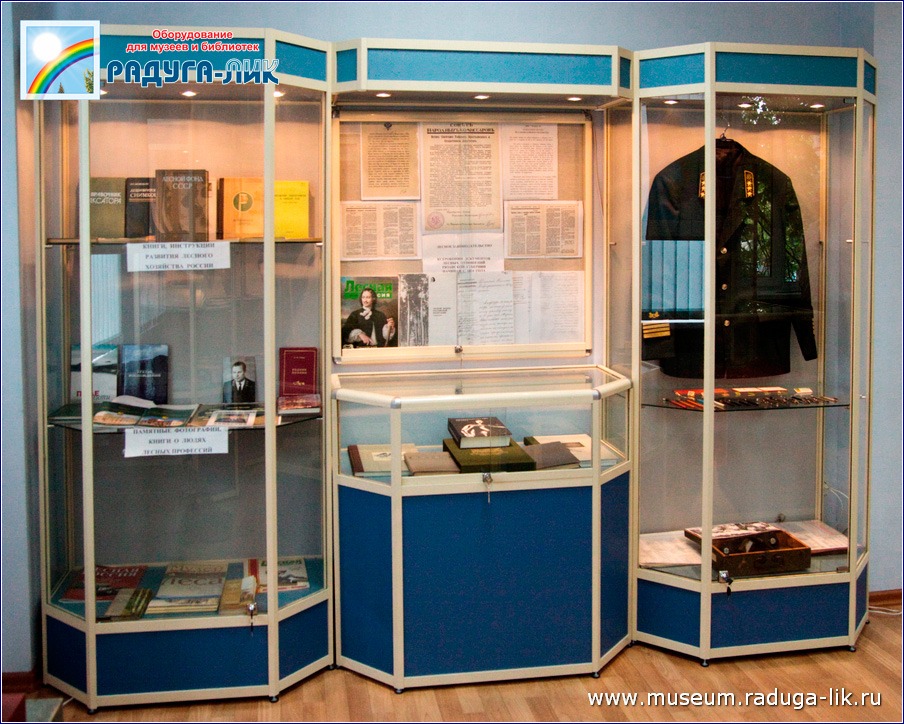 Музейные профильные витрины и настенный стенд в Музее Лесоустройства